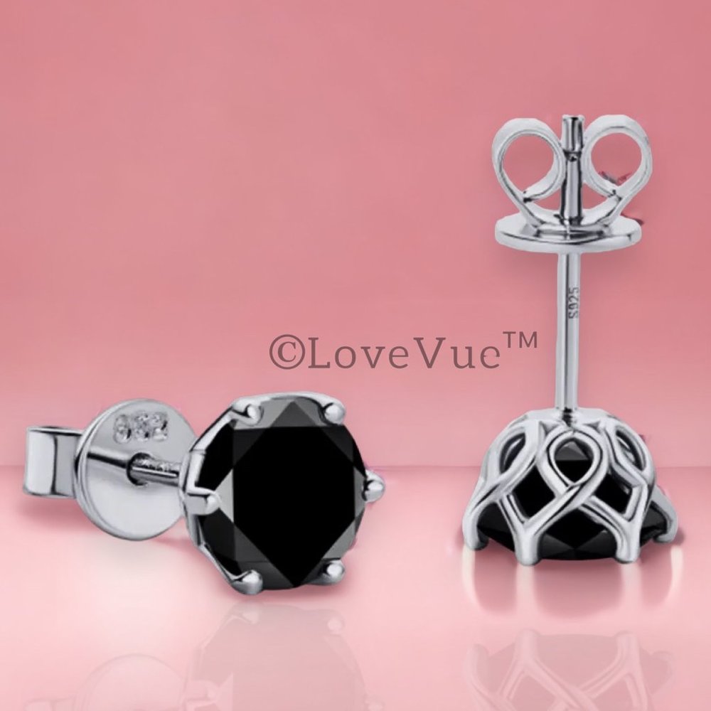Certified 2ct. t.w. Black Diamond Solitaire 6-prong Stud Earrings - Picture 4 of 16
